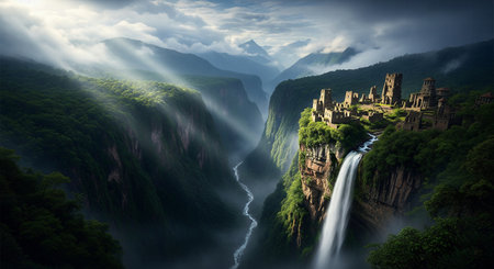 Panoramic view of Devil's Throat waterfall in South Koreaの素材