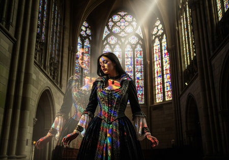 An ancient unrolled scroll with a mysterious message on a mossy rock in a sunlit forestの素材