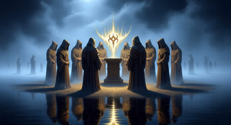 An illustration of the ruins of an ancient Roman theater in a beautiful autumn landscapeの素材