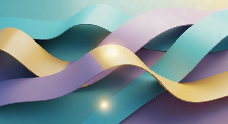 Dynamic Abstract Intertwining Wavy Ribbons with Soft Pastel Colors and Light Flaresの素材