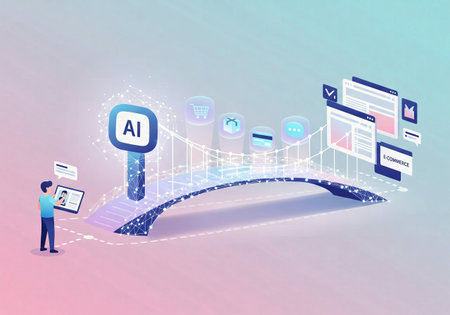 AI Bridge Concept Connecting Customer and E-commerce Digital Services and Platformsの素材