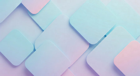 Abstract seamless pattern of pastel rounded squares overlapping in a soft blue and pink gradientの素材