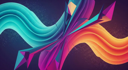 Abstract Dynamic Wavy Tube Shapes Intersecting with a Shattered Geometric Structureの素材