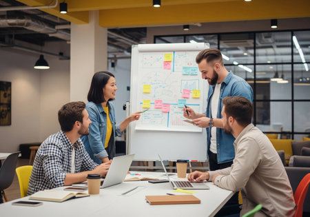 Startup Team Brainstorming and Planning on Whiteboardの素材