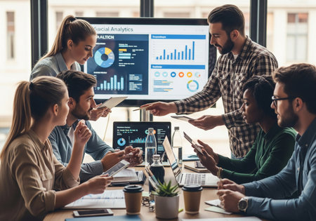 Business Professionals Analyzing Data and Charts in a Meetingの素材