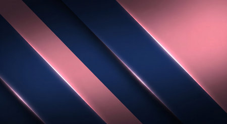 Abstract Background with Diagonal Bands in Dark Blue and Rose Gold with Glowing Edgesの素材