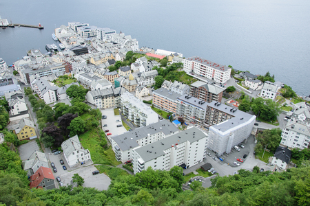 View from above on roofs of houses of the city Alesundの写真素材