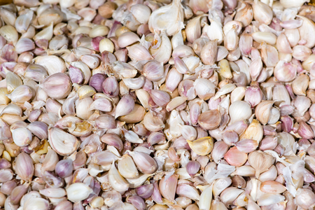 Close up Garlic clove with skin backgroundの写真素材