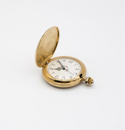 Antique pocket clock isolated on white background. Vintage clock.の写真素材