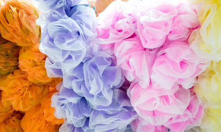 Colorful bath shower wash body exfoliate puff sponge mesh net ballの写真素材