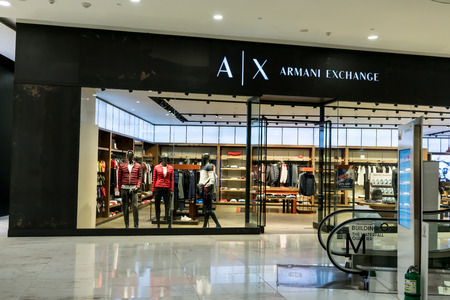 A|X Armani Exchange at Emquartier Thailand, Sep 3, 2017 : Luxury and fashionable brand window display. New collection of sportswear at flagship store.のeditorial素材