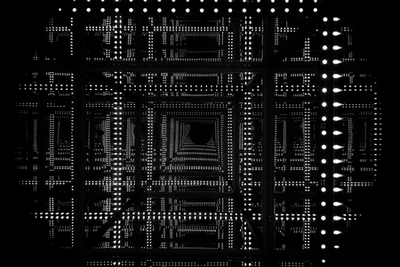Abstract infinite negative monochrome LED light with high depth and perspective background for IT and business concept.の写真素材