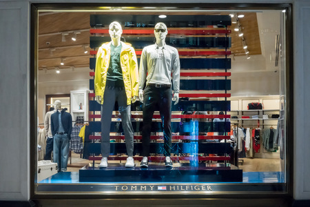 Tommy Hilfiger at Emquatier, Bangkok, Thailand, Sep 2, 2017 : Luxury and fashionable brand window...
