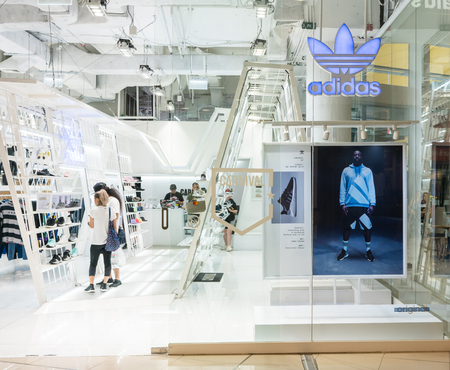 Adidas shop at Mega Bangna, Bangkok, Thailand, Oct 18, 2017 : Luxury and fashionable sportswear brand interior and window.のeditorial素材