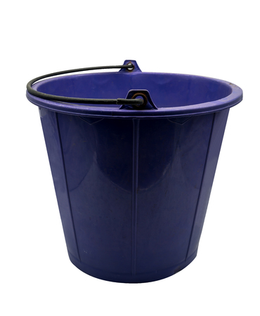 Purple plastic bucket with handle isolated on white background with path selection.の写真素材