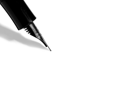 Black fountain pen with silver nib isolated on white background with path selection and copy spaceの写真素材