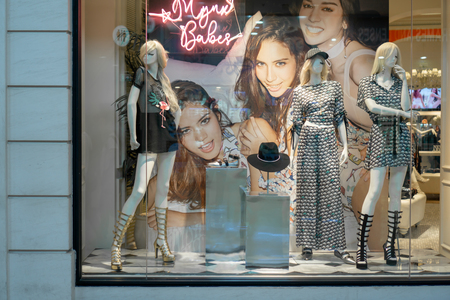 Mynx Babes shop at Mega Bangna, Bangkok, Thailand, Aug 30, 2017 : Fashionable brand window display. Casual woman clothings showcase in modern style in front of the store.のeditorial素材