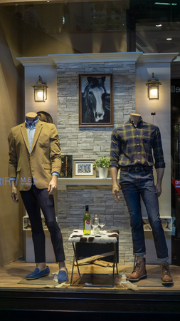Royal IVY Regatta at Mega Bangna, Bangkok, Thailand, Aug 30, 2017 : Luxury and fashionable brand window display. Fall Winter collection of urban outfitters and display at flagship store.のeditorial素材