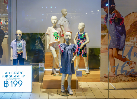 H&M Kid shop at Mega Bangna, Bangkok, Thailand, Jun 2, 2018 : Fashionable brand window display....