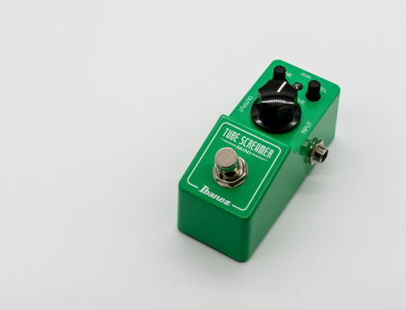 BANGKOK, THAILAND - June 25, 2018 : Ibanez Tube Screamer Mini, overdrive guitar pedal isolated on white background. Illustrative, editorial.のeditorial素材