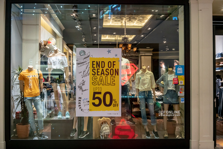 Esp shop at Mega Bangna, Bangkok, Thailand, Jun 2, 2018 : Fashionable casual clothing and accessories brand window display.のeditorial素材