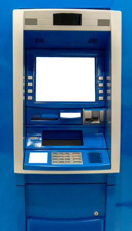 Blue ATM machine. The station automatic machinesの写真素材