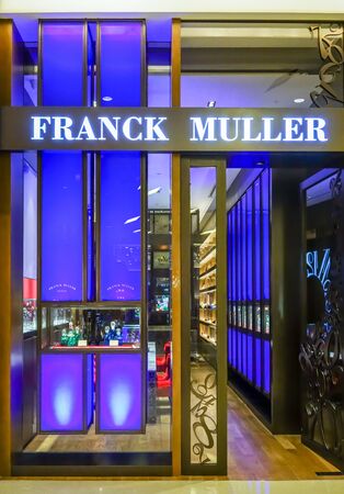 Franck Muller shop at Siam Paragon, Bangkok, Thailand, May 9, 2018 : Luxury and fashionable brand display. Wrist watch display.のeditorial素材