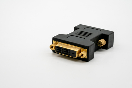 Tech adapter isolated on a white background. Balck and gold DVI connector.の写真素材