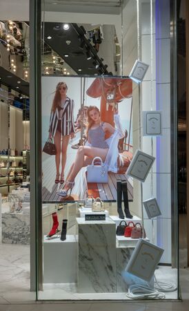 Lyn shop at Terminal 21, Bangkok, Thailand, May 7, 2018 : Fashionable brand of Bags and Shoes window display. Visual merchandising setup.のeditorial素材