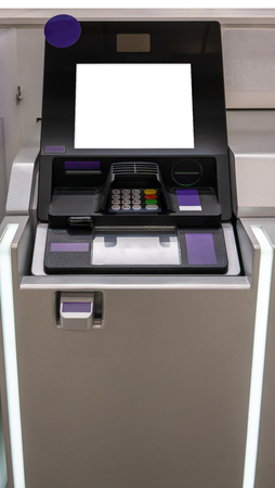 Purple and silver ATM machines. The station automatic machines.の写真素材