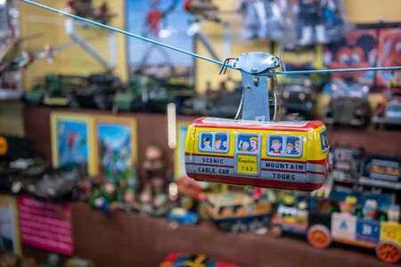 Suksasom museum at Phutthamonthon Sai 2, Bangkok, Thailand, 24 Sep, 2018 : Closed up antique tin toy...