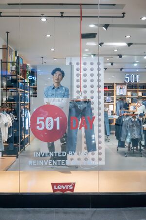 Levi's shop at Central Westgate Bangkok, Thailand, May 10, 2018 : Fashionable denim brand window...