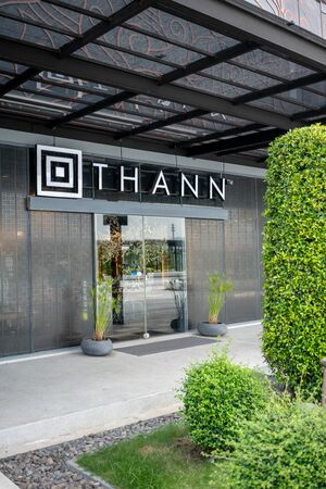 Thann shop at D Luck Cinematic Theatre, Pattaya, Thailand, May 13, 2018 : Luxury and modern skincare and aromatherapy exterior at front store.のeditorial素材
