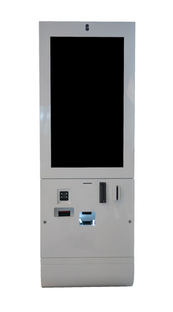 Tax Refund kiosk with big screen in a shopping mall isolated on white with path selectionの写真素材