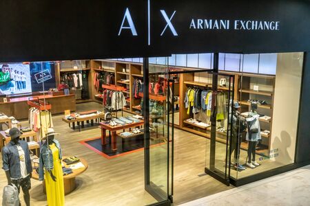 A|X Armani Exchange at Emquartier Thailand, Apr 25, 2019 : Luxury and fashionable brand window display. New collection of sportswear at flagship store.のeditorial素材