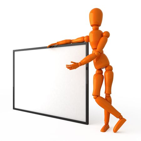 Orange mannequin with billboardの写真素材