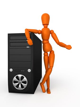 Orange mannequin and PC. Isolated.の写真素材