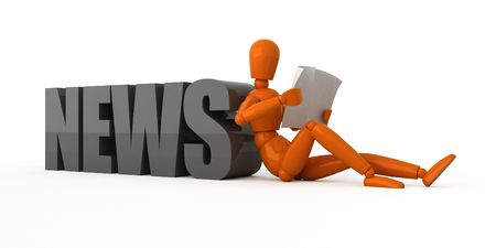 Orange mannequin and black text. News. Isolated.の写真素材