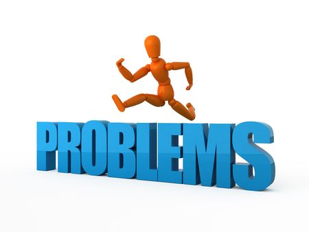 The orange mannequin overcomes obstacles. Isolated.の写真素材