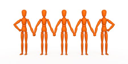 Orange mannequins in a row. Isolated.の写真素材