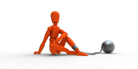Orange mannequin and metal irons.の写真素材