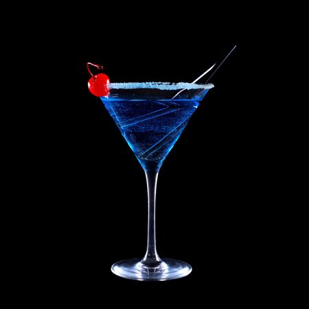 classic blue cocktail isolated on blackの写真素材