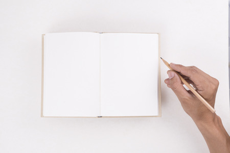 hand writing on blank notebookの写真素材