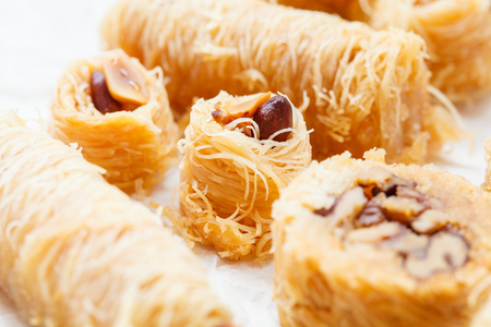 Traditional Arabic dessert baklava with honey and nuts.