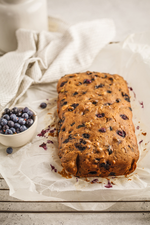 Vegan blueberry bread (cake). White background