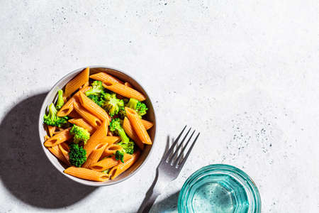 lentil pasta with broccoli top viewの写真素材