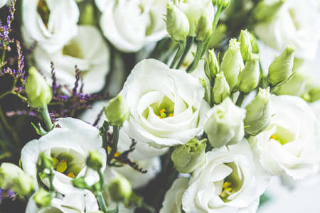 Fresh flowers eustoma bouquet, close up.の写真素材