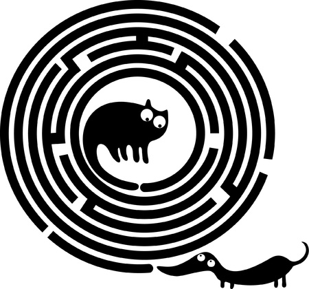 Funny cat, dog and round maze のイラスト素材