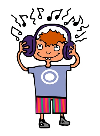 Funny Cartoon Boy Listening To Musicのイラスト 素材 ストックフォト 写真素材のstock Foto ストックドットフォト