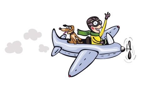 Funny cartoon pilot and dog のイラスト素材
